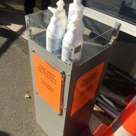 Hand sanitiser at entrance to Countdown supermarket on Queen Street 