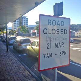 Covid-19 graffiti, "Virus Day", Main Street