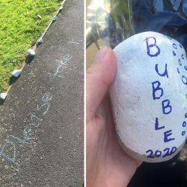 Covid-19 rock street art installation