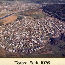 Aerial view, Totara Park, 1976, looking south-west; development progressing.