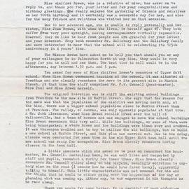 Winifred Brown; letter re: 100th birthday celebrations