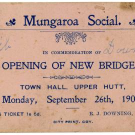 Ladies ticket for refreshments after the opening of Whiteman's Valley bridges, 26 September 1904