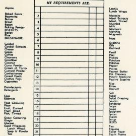 Hercock Bros Grocery Service Ordering List; ca 1960s