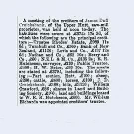 Newspaper article referencing James Cruickshank 