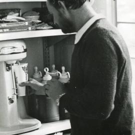 Pinedale Dairy; Mr Baker making a milkshake; ca 1970s
