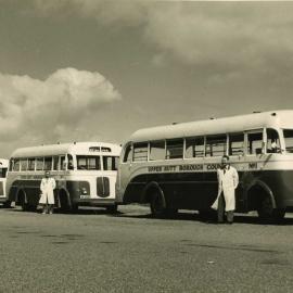 Upper Hutt Borough Council Ford buses and drivers; ca. 1946-51