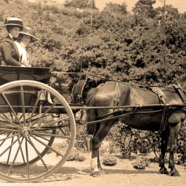 Women riding on a gig; ca 1912