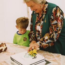 Trentham School 75th Reunion; Cutting of Celebration Cake; 2004