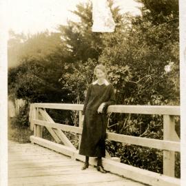 Sharman Marsh Family Photo Album; Mrs Jarvie on Bridge; ca. 1920s