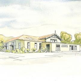 Upper Hutt School; Watercolour of main block; post 1972
