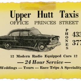 Upper Hutt Taxis; Business Card, ca. 1960s