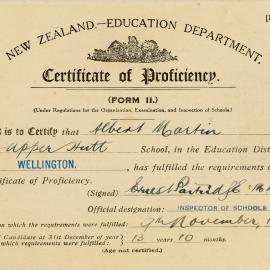 Upper Hutt School; Albert Martin Certificate of Proficiency; 1933