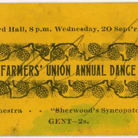 Ticket; Farmers Union Annual Dance; 1933