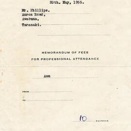 Memorandum of fees; Dame Cecily Pickerill