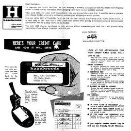 Hazelwoods credit card flyer, 1960s