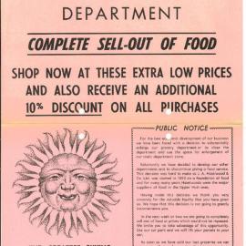 Hazelwoods grocery department closure flyer, 1967