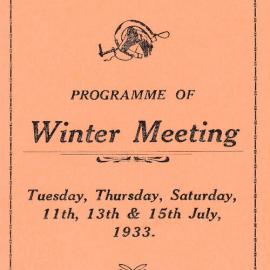 Wellington Racing Club; Winter Meeting Programme, 1933