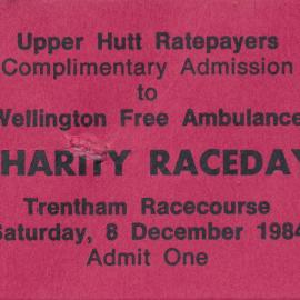 Wellington Racing Club; Charity Race Ticket