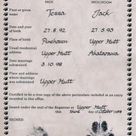 Tessa and Jack's Wedding; Marriage Certificate