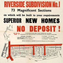 Housing development plan, 1960; Riverside Subdivision No.1; Gillespies Road. [P6-35-2094]