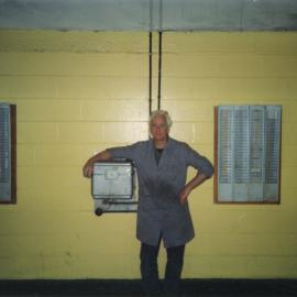 General Motors; Harry Ross with Time Clock; ca. 1990