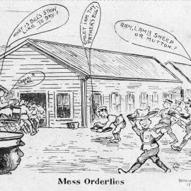 Army cartoon postcards, World War 1; ‘Mess orderlies'.