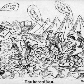 Army cartoon postcards, World War 1; ‘Tauherenikau'.