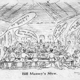 Army cartoon postcards, World War 1; ‘Bill Massey's stew'.
