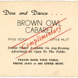 Brown Owl Cabaret Ticket; ca. 1960s