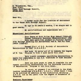 Sir George Chapman; UHCC Job Application; 1948