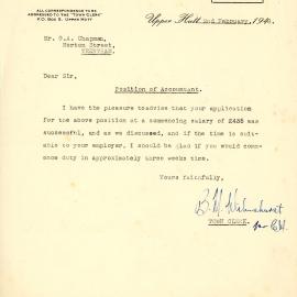 Sir George Chapman; UHCC Job Proposal; 1948