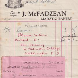 J. McFadzean Majestic Bakery; Receipt; 1941