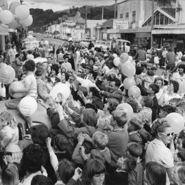 Hazelwoods Father Christmas 1964? Crowd in Main Street; Colin Gibbs central.
