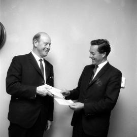 ANZ Bank manager Cecil Rhodes with Colin Gibbs.