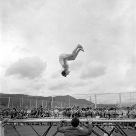 Heretaunga college open day; gymnastics; trampoline display.