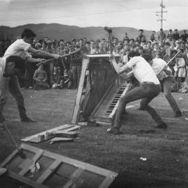 Upper Hutt College; fund-raising gala; piano-smashing competition.