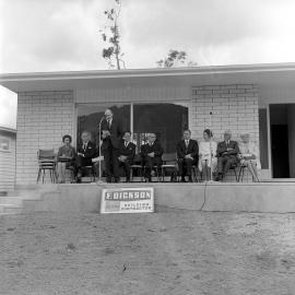 Totara Park opening ceremony; Hon J Rae, Minister of Housing; Ron Bailey, M P, fourth from right.