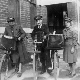 Post Office; first postwomen in Upper Hutt, at the back door of the Post Office.
