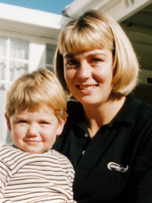 Irene at home with Bianca, 2000.