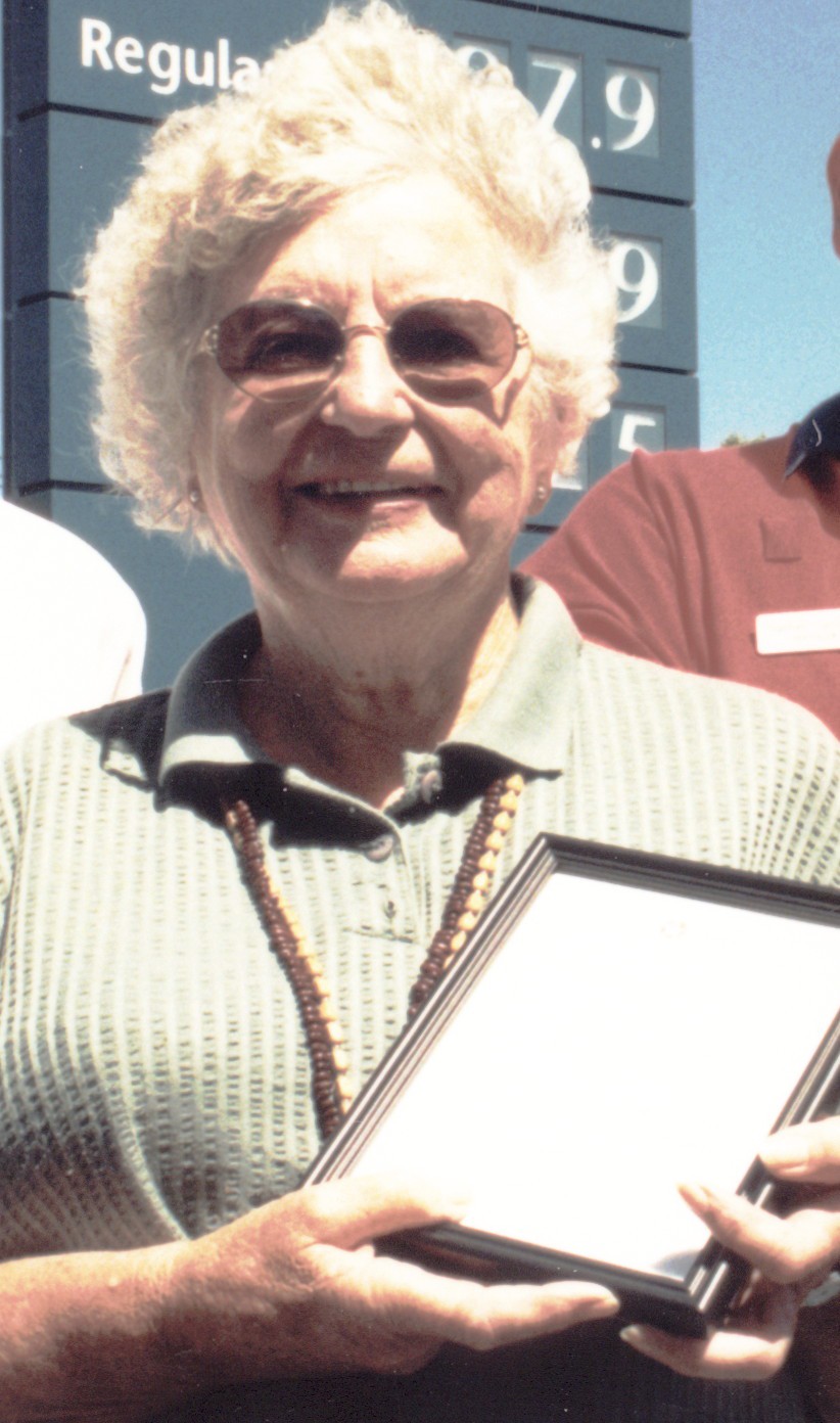 With her Unknown Hero certificate, 2000.